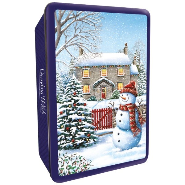 Embossed Snowy Cottage Gift Tin Assorted Biscuits Grandmas Wild's 300g